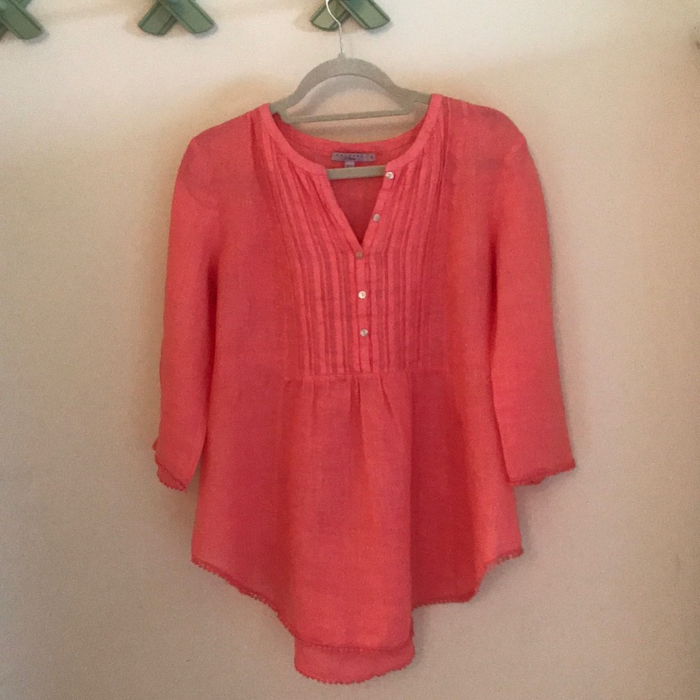 Calypso St. Barth Peach Linen Pleated Blouse